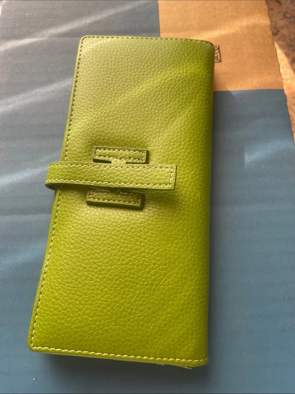 Hermes Lime Green Leather Long Wallet with H Tab